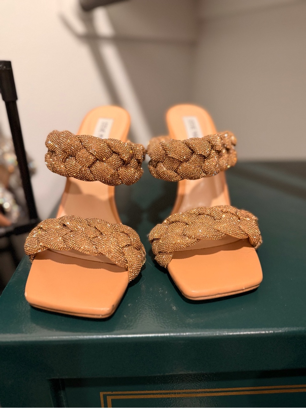 Steve Madden Braided Gold Double-Strap Heeled Sandals